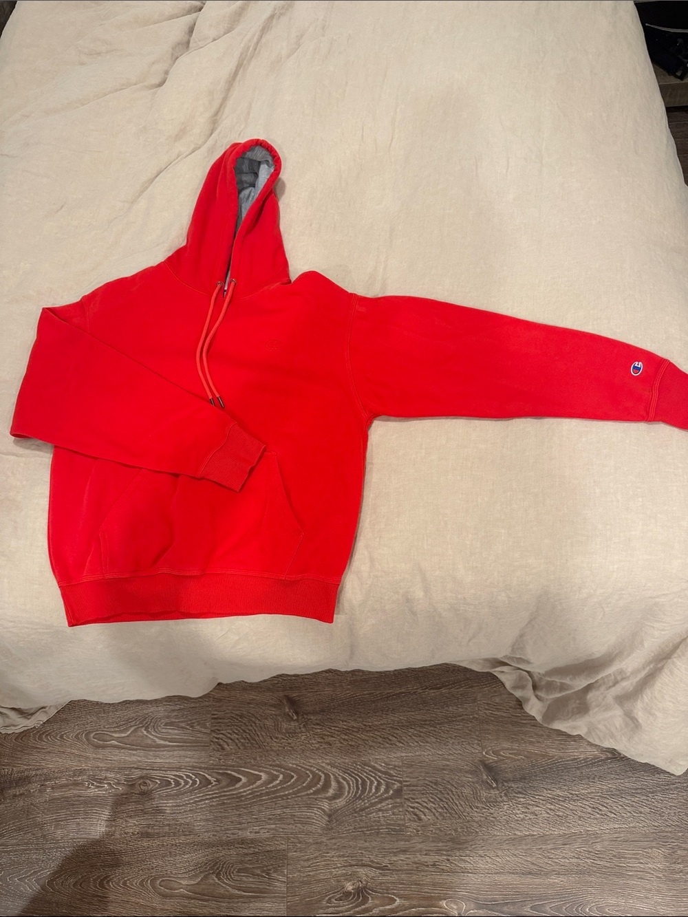 Champion Red Men's Zip-Up Hoodie with Gray Lined Hood